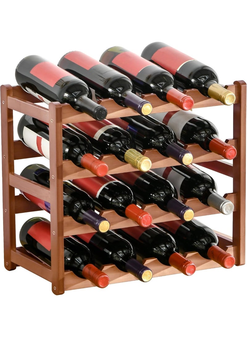 HOMCOM Free Standing Bamboo Wine Rack with 16 Bottles Holder, 4-Tier Water Bottle Organizer, Display Shelf for Countertop, Home Bar, Brown - Image 1